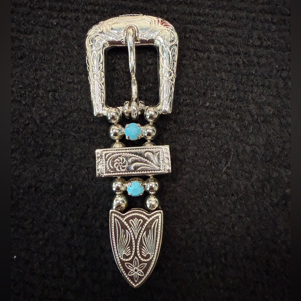 Vintage JULIANA D&E Western Belt Buckle Brooch  Turquoise Colored Stones RARE